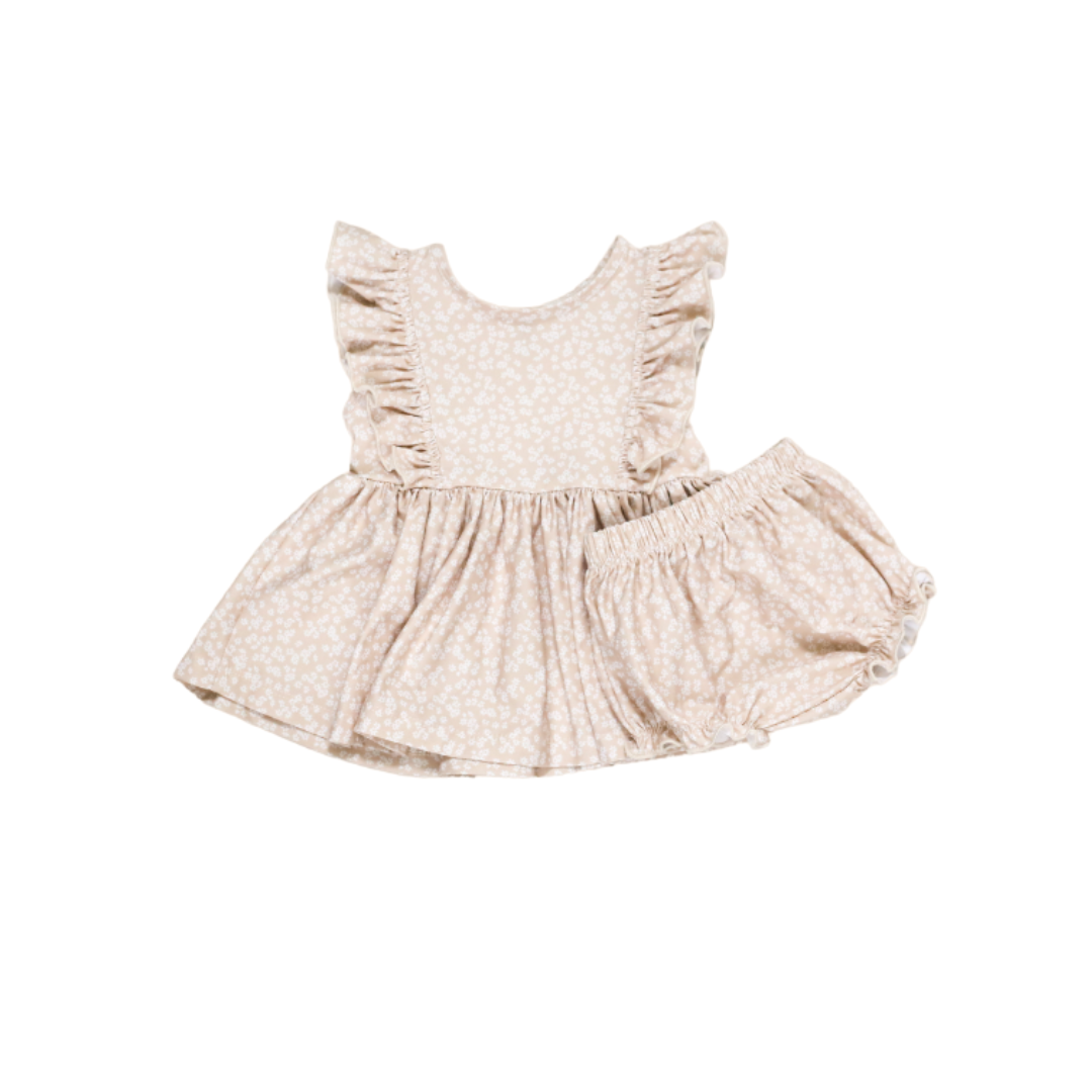 Ruffle Lap Dress Set | Neutral Floral