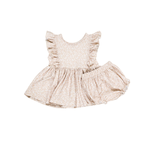 Ruffle Lap Dress Set | Neutral Floral
