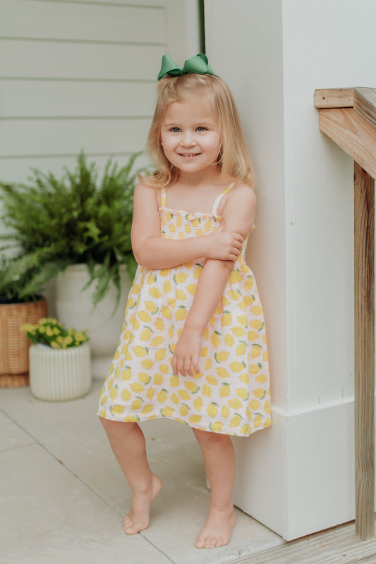 Lemon Sorbet Muslin Smocked Dress