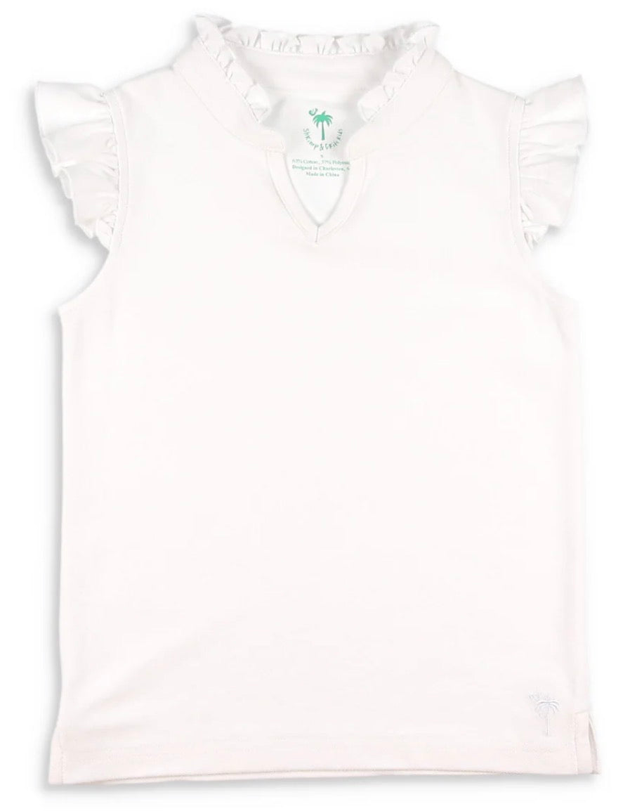 Pique Knit Flutter Top - White