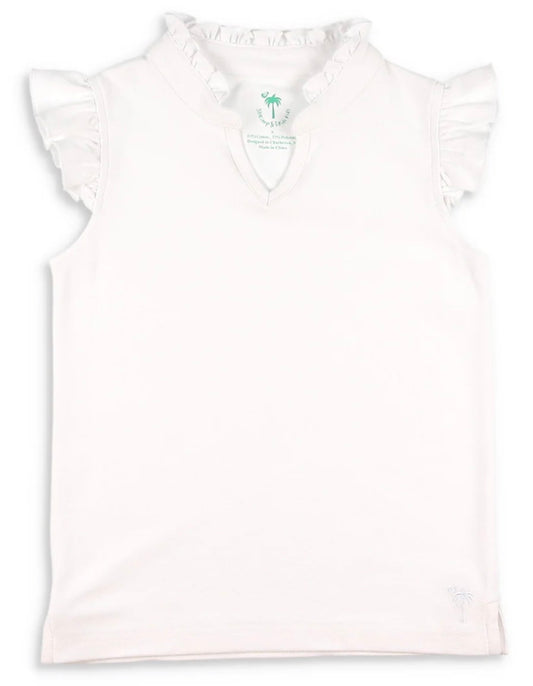Pique Knit Flutter Top - White