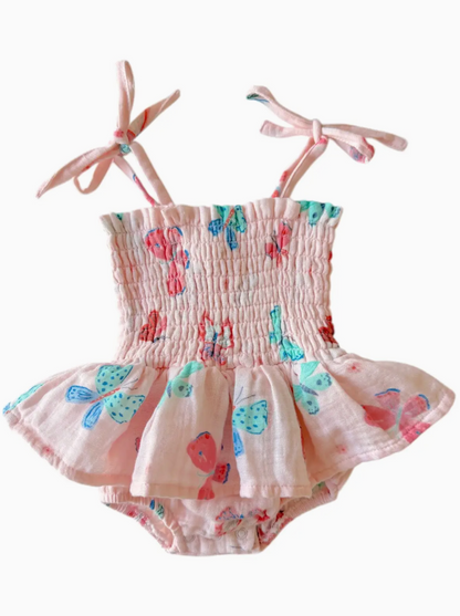 Whimsical Butterflies Smocked Bubble with Skirt