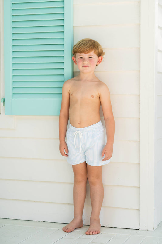 Saint Simons Swim Trunk: Light Blue Stripe